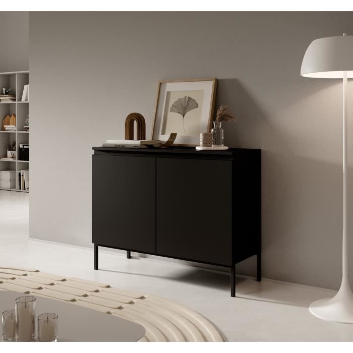 Commode à deux portes - BEMMI - 100 cm - noir avec pieds noirs