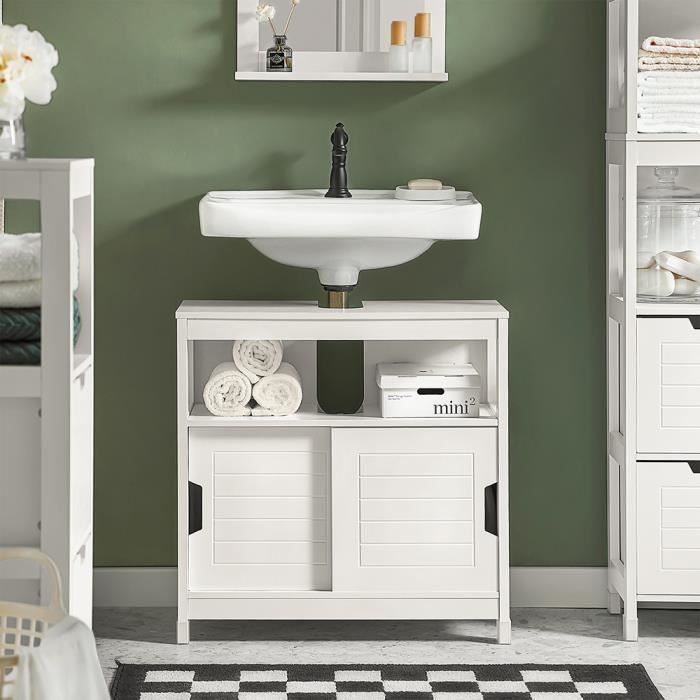 sobuy frg128-w meuble sous-lavabo meuble de salle de bain vasque - 1 étage et 2 portes coulissantes -blanc