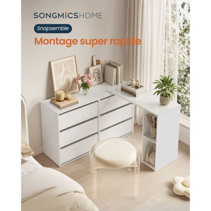 Commode 6 Tiroirs Meuble de Rangement Chambre Modulable Montage sans Outil 143 x 39 x 72cm Blanc Collection KADIN Commode 6 Tiroirs Meuble de Rangement Chambre Modulable Montage sans Outil 143 x 39 x 72cm Blanc Collection KADIN