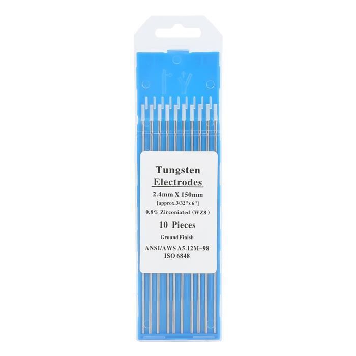 10 électrodes En Tungstène WC20 (2% Cérium) - Diamètre 2,4 Mm, Longueur 175 Mm - Pour Soudage TIG à Courant Continu Faible