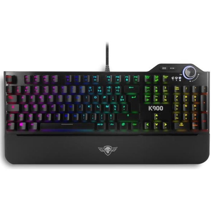 Spirit of Gamer Xpert-K900 - Clavier opto-mécanique à switches SOG Dark Blue pour gamer avec rétroéclairage RGB (AZERTY, Français)