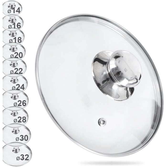 Orion Couvercle Verre 16cm Avec Bord Inox - Résistant Chaleur 200°C Pour Casserole Poêle