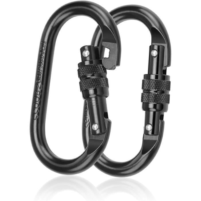 Lot De 2 Mousquetons Tactiques INOX – Résistance 25 KN, Verrouillage à Vis, Forme En O – Pour Escalade, Hamac, Suspension D’outils