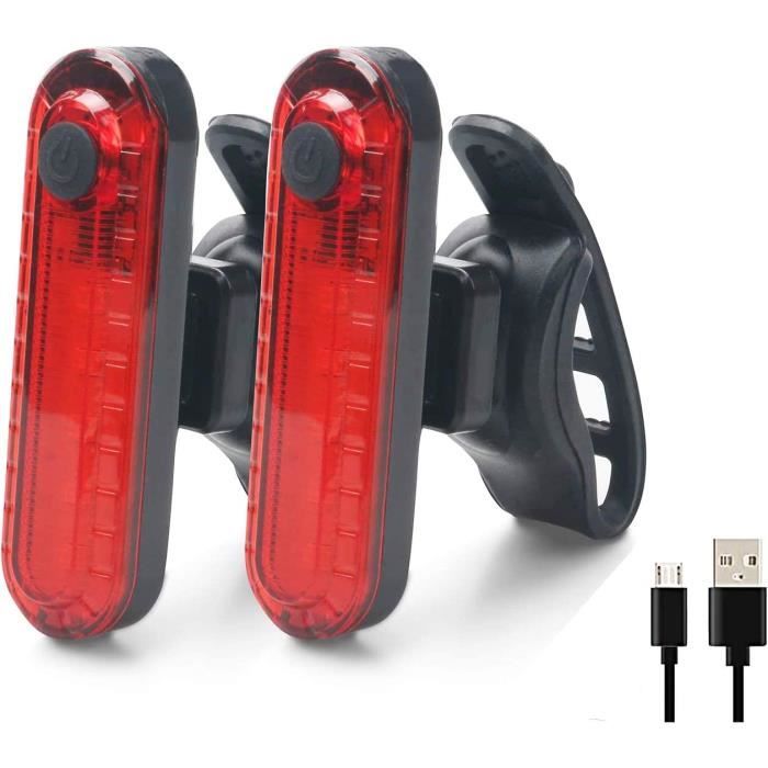 Kit éclairage Vélo Avant/arrière LED - USB Rechargeable, Noir, étanche