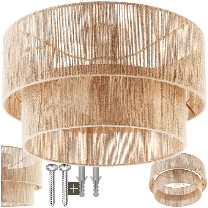 Luminaire - TECTAKE - Plafonnier LIGNEA LUX en fibres de jute tressée et acier au style bohème 40W Ø 45 x 25 cm - Marron