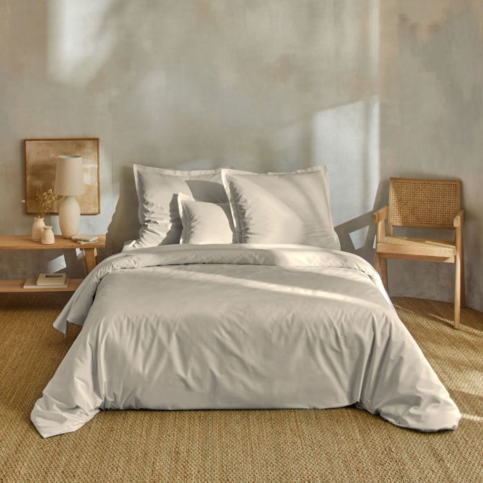 Parure de lit percale unie 140x200 Lin - Terre de Nuit