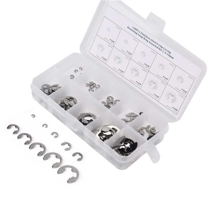 Lot De 120 Clips De Sécurité E-Clip 304 Acier Inoxydable 10 Tailles Avec Boîte - Anneaux De Retenue