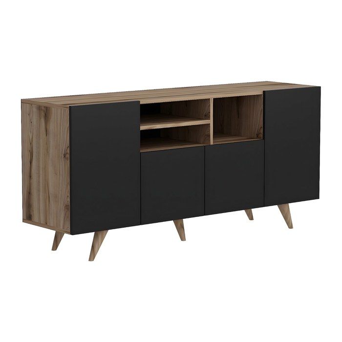 Buffet avec 4 portes et 3 niches - Noir et naturel - MOSTIA Buffet avec 4 portes et 3 niches - Noir et naturel - MOSTIA