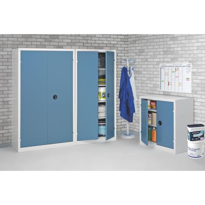 armoire industrielle h 198 x l 120 x p 53 cm - corps gris portes battantes grises - bleu
