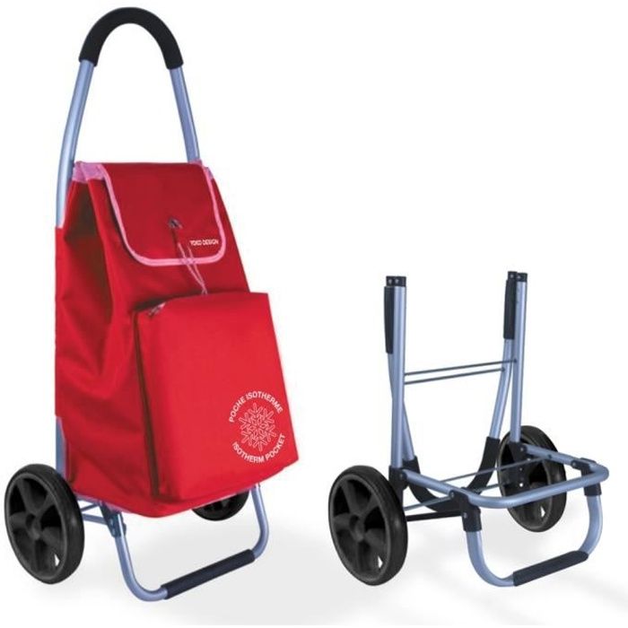 Chariot de marché Pliable avec poche Isotherme - Rouge