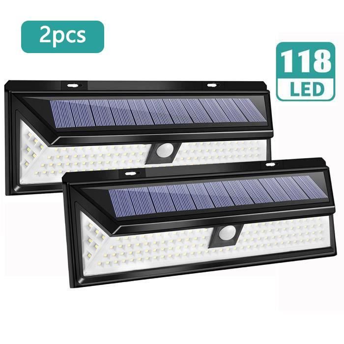 2pcs Lampe Solaire Applique Murale 118LED Avec Detecteur IP65 Étanche pr Jardin Éclairage Extérieure Mouvement Capteur Imperméable