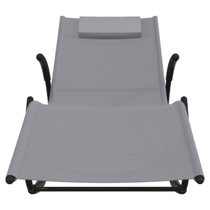 fhe - bains de soleil - chaise longue à bascule gris acier et textilène - yosoo - dx2037