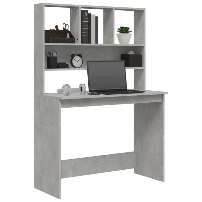 wxs - bureau avec étagères gris béton 102x45x148 cm bois d'ingénierie - dx2703