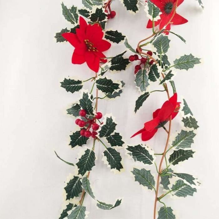 2 Pièce Guirlande De Noël De 3 M Avec 20 LED,alimentée Par L'énergie Solaire,feuilles De Houx Et De Baies Rouges Artificielles Pour Decoration De Noel 98141065