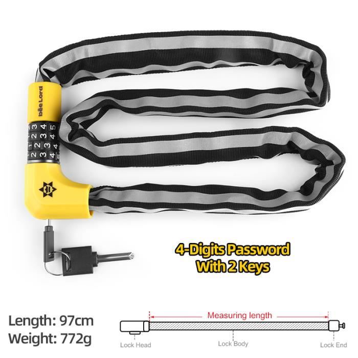 Chaîne Antivol Moto Et Vélo – 6 Mm X 900 Mm, Acier Trempé, Avec 2 Clés, Anti-vol Basique Pour Attache Rapide