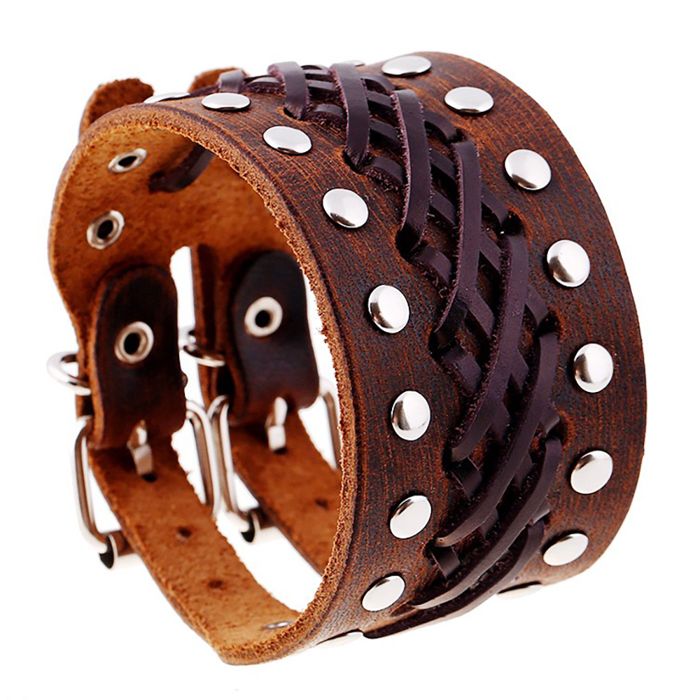 Bracelet homme en cuir noir boucle façon ceinture Zense ZB0122