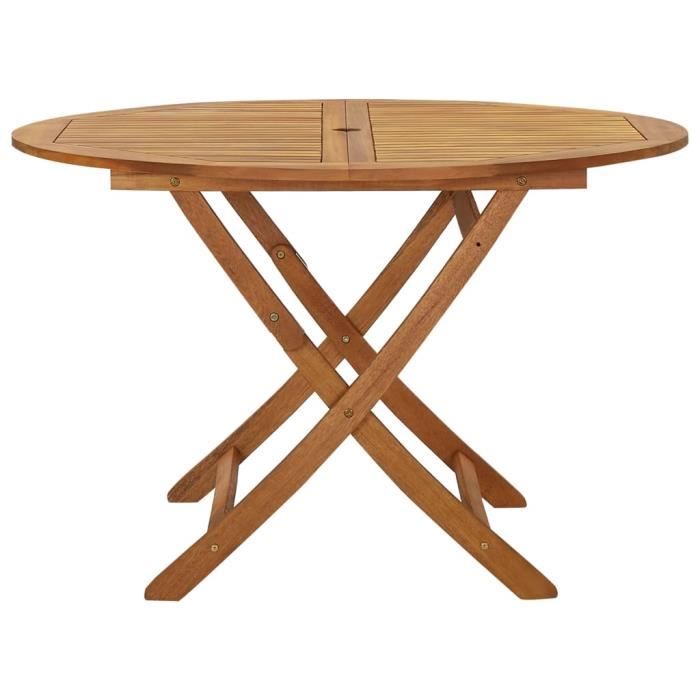 Table De Jardin Pliante Ronde En Acacia Massif | Dimensions 60x72 Cm, Pour Balcon Et Extérieur, Style Naturel