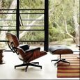 Fauteuil Relax de Lecture Luxe Cuir Mid-Century Lounge Chaise Classique Design avec Repose-Pied - Noir et Bois de Rose-1