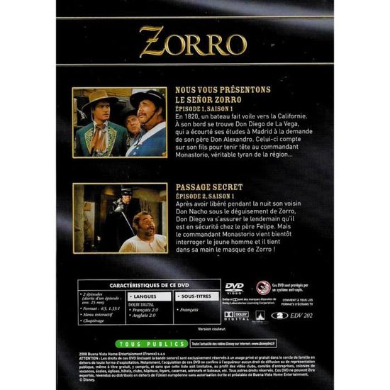 Dvd Zorro N 1 Episodes 1 Et 2 Disney Cdiscount Dvd