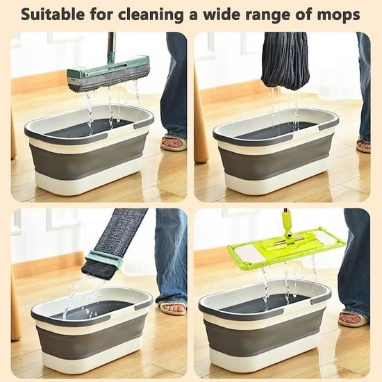 Seau De Nettoyage Pliable En Silicone - 46x22,5cm, Gris/Blanc, Pour Maison, Voiture, Camping