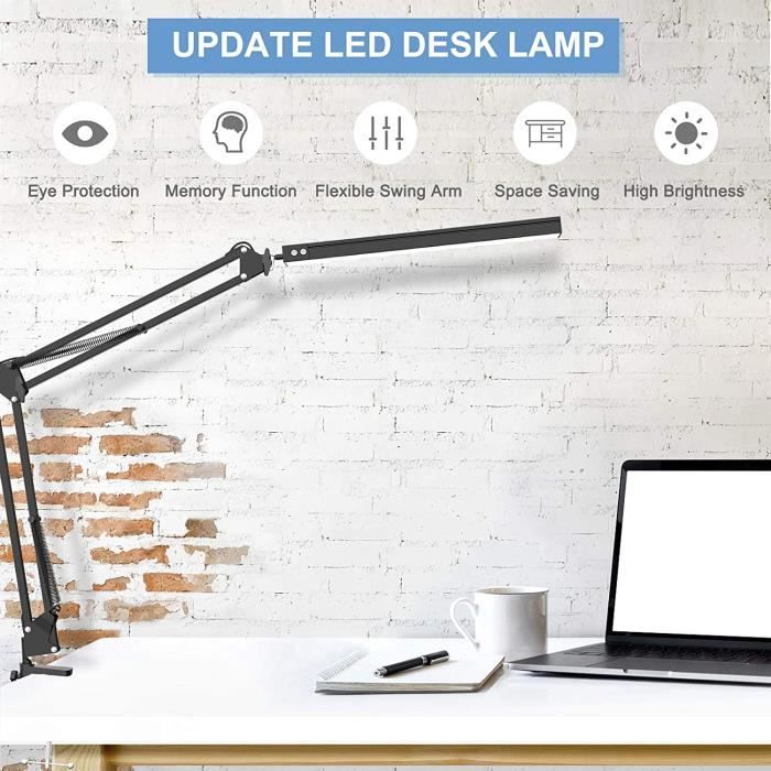 6-10W - version longue - Lampe de bureau LED à bras oscillant réglable avec  pince, veilleuse, lampes de lectu
