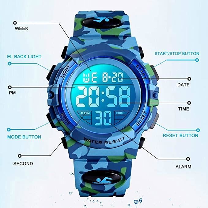 LED Rétro-éclairage Numérique Sport Montre Enfants 7 Changeante Lumière De  Plein Air Enfant Montre-bracelet Sport Fille Garcon