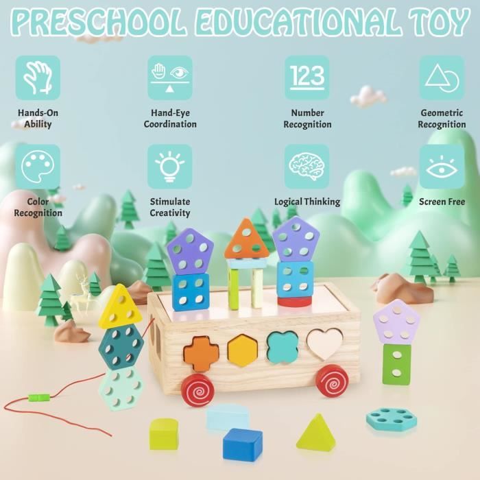 Formes Géométrique en Bois Puzzle Tout Petits Educatif Jeux, Multicolore Fractions Construction Formes Géométrique en Bois Puzzle Tout Petits Educatif Jeux, Multicolore Fractions Construction