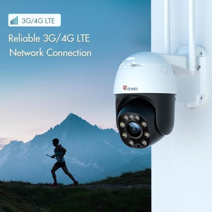 Ctronics 3G/4G LTE Caméra Surveillance Solaire Extérieure sans Fil Carte  SIM avec Batterie 10400mAh 360° Vision Nocturne Couleur 30M