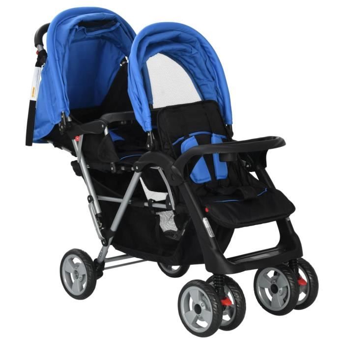Poussette double pour b b s HURRISE Acier et tissu oxford Bleu