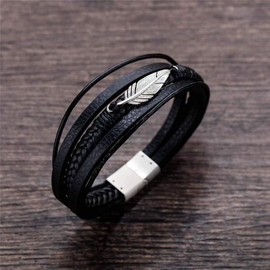 Bracelet Homme en cuir noir et acier RICK