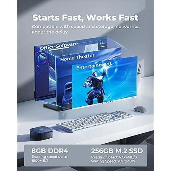 NiPoGi Mini PC 8 Go DDR4 256 Go SSD, Alder Lake N95 (jusqu'à 3.4