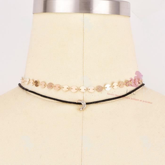 LCC® Collier femme or noir lune choker ras de cou fantaisie