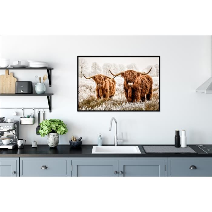 Cadre Photo - MuchoWow - Paysage - 120x80 cm - Scottish highlander Vache  Animaux Nature Bruyère - Multicolore - Cdiscount Maison