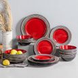 Service de table complet, vancasso Assiette, Série ARBRE-R 32 pièces, Collision de conception de deux couleurs vaisselles - Rouge-3