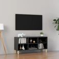 (805943) Meuble TV avec pieds en bois massif Gris 103,5x30x50 cm LIS-3