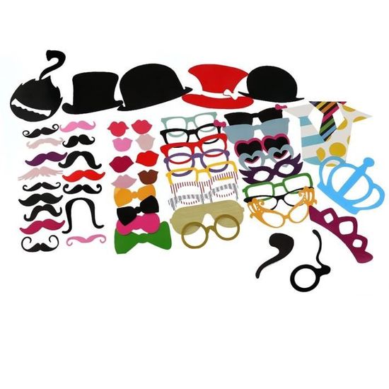 Comius 90 Pcs Colorés Accessoires Photobooth Masquerade Accessoires de Photos Lèvre/Lunettes/ Cravate/Couronne/ Lunettes/Moustache Avec Bâton