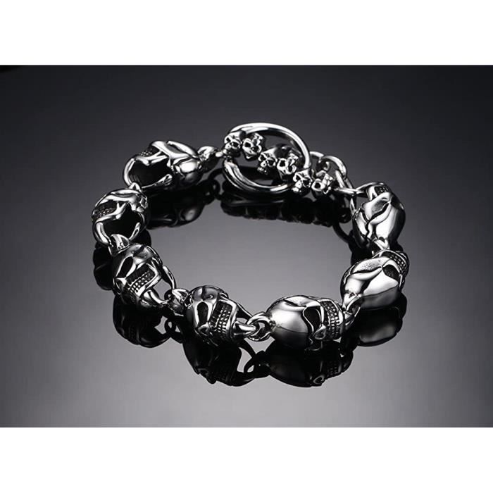 Bracelet Tête De Mort Punk Avec Anneau - 2 Pièces, Réglable, Pour Halloween, Cosplay, Fêtes Gothiques