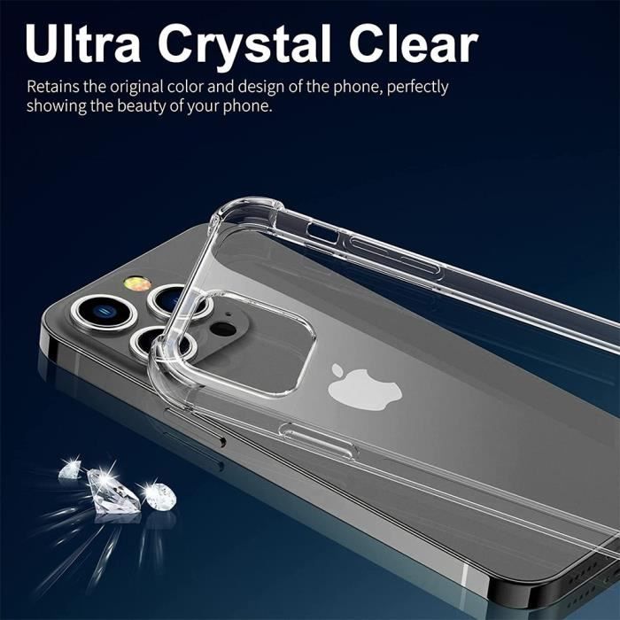 Coque IPhone 14 Pro Max + 2 Verres Trempés écran + 2 Protecteurs Caméra - Transparente - Silicone TPU Souple