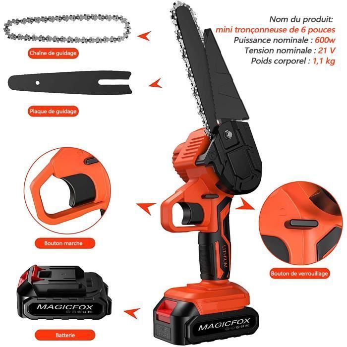 ValueMax Mini Tronçonneuse à Batterie 4 Pouces 12V - 2 Batteries 2000mAh - Élagage Et Coupe Bois