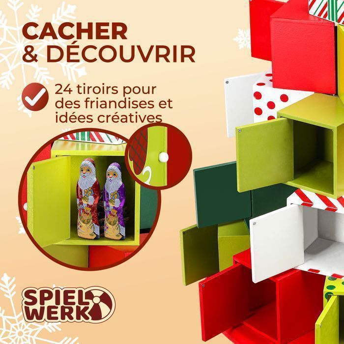 Calendrier De L'Avent En Bois Avec 24 Tiroirs Vides - Décoration De Noël Réutilisable Forme Maison - 3