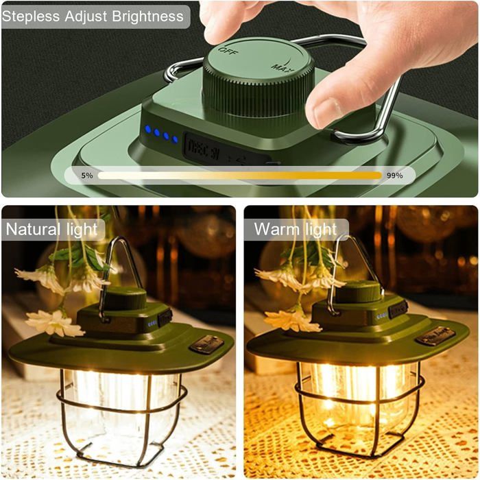 Lampe De Camping LED Rechargeable – 500 Lumens, 3700-6500K, 2000 MAh, IPX4, Suspendue, Pour Camping, Randonnée, Panne