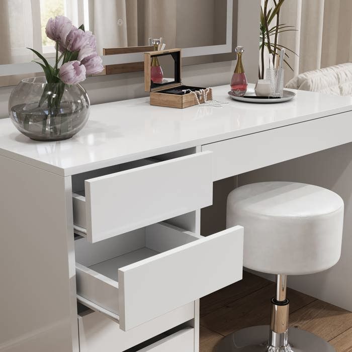 Caldion Grande Coiffeuse avec Miroir et Tabouret,Table de Maquillage