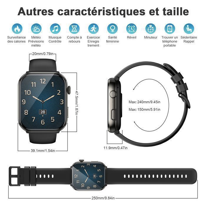 Blackview Montre Connectée Homme d'appels, 1,91 Smartwatch avec