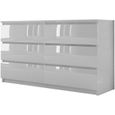 Commode blanche avec devants brillants - MALWA - 6 tiroirs - Rangement pour chambre à coucher, salon-0
