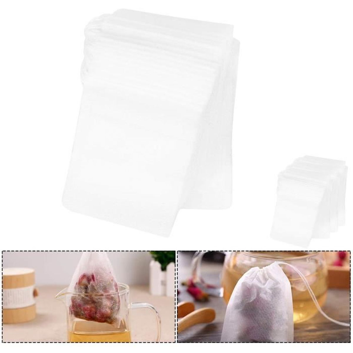 KESOTO Sachet de Thé Vide en Non-Tissé Jetable Multiusage Défilage Filtre à Thé 100 pcs Couleur Naturelle_10x9cm 