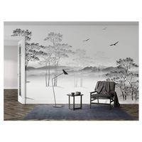 Papier Peint Soie Panoramique Esquisse noir et blanc, 300 × 210cm, 3D Poster Mural Personnalisé, abstrait arbre minimaliste