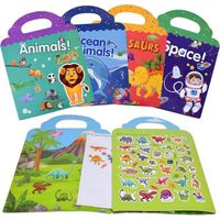 Cahier D'autocollants,Lot de 4 Livres D'autocollants Réutilisables pour Enfants,Animaux de L'océan et Dinosaure Livres D'autocollant