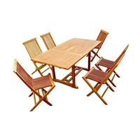 Salon de jardin - 6 personnes - KAJANG - Concept Usine - Teck massif - Table Rectangle - 6 chaises - exotique - Marron