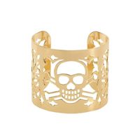 Bracelet manchette métal or Jolly Roger pirate - Accessoire de déguisement bijou fantaisie
