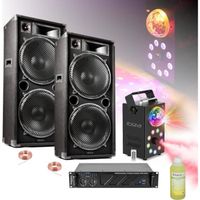 Pack Sono Enceintes 2 x 1000W IBIZA SOUND - Ampli 2x800W - Machine Fumée LED FOGGY-ASTRO - Liquide 1L - Cadeau Dj Salle des fêtes